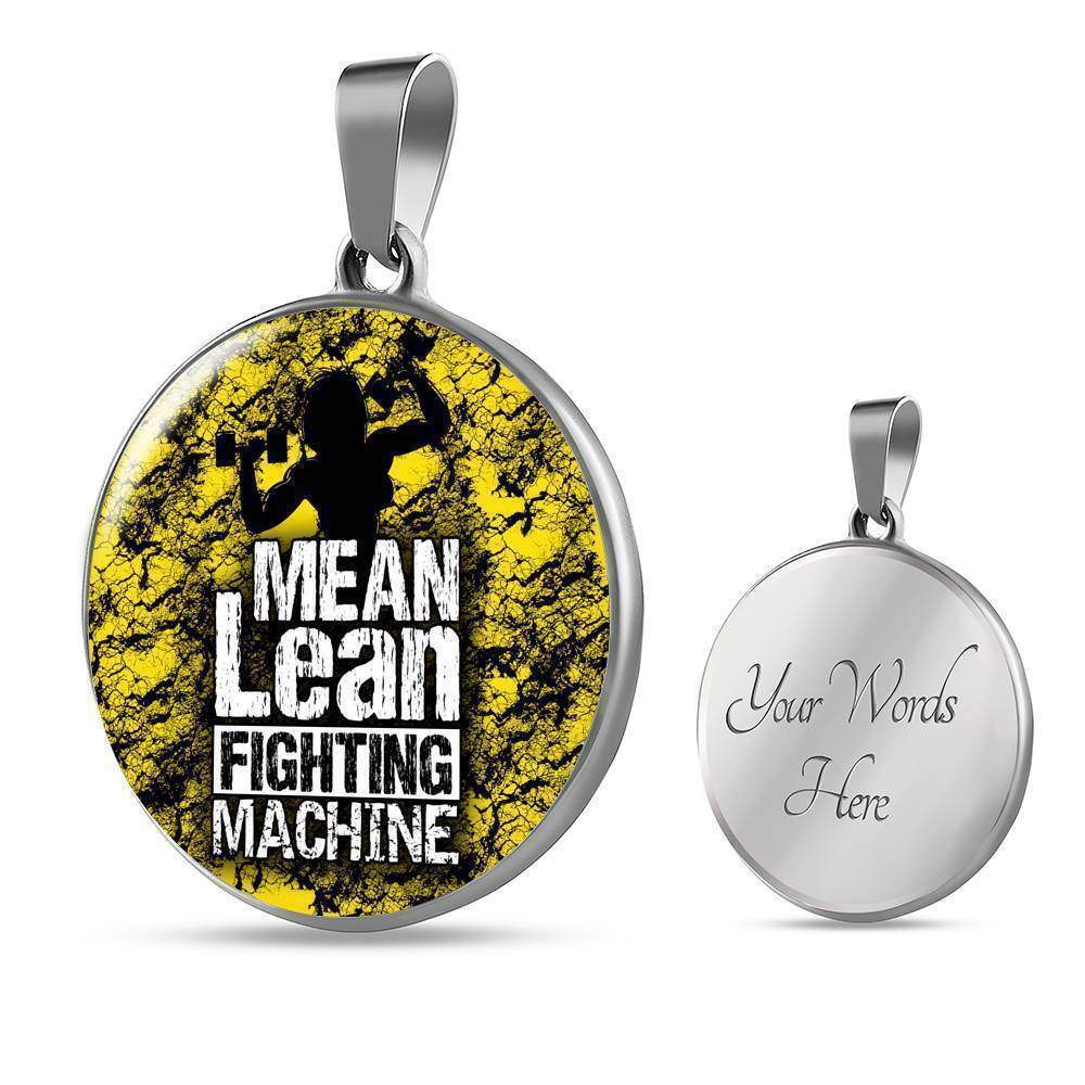 Fitness Gym Bodybuilder Motivation Mean Lean Fighting Machine Circle Necklace